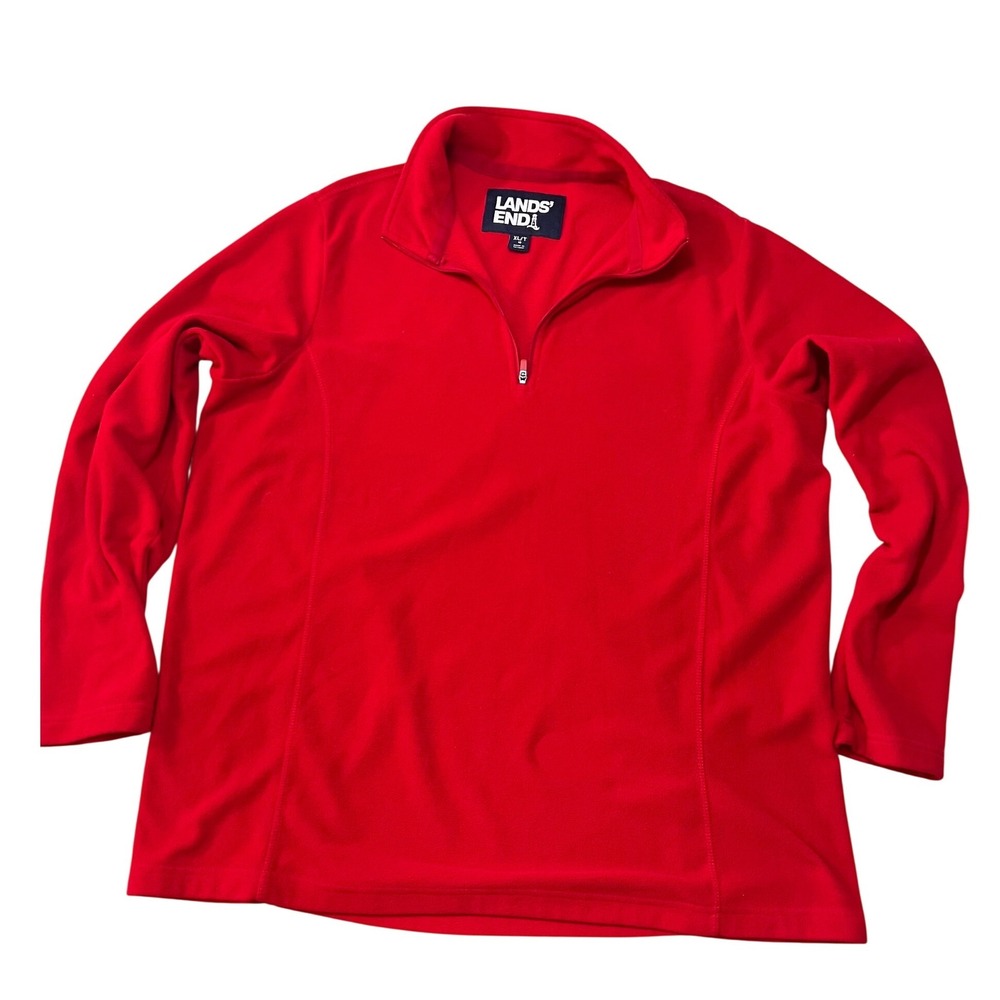 Lands End Womens XL/T Red Fleece Quarter Zip Pullover Sweater Mock Neck 62830
